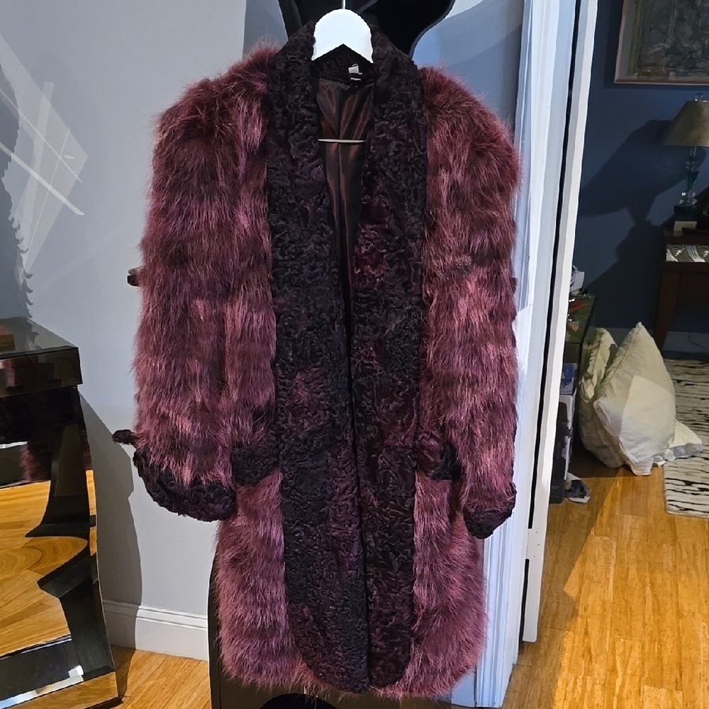 Purple Teddy Jacket with Shaggy Texture and Long Length